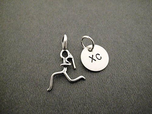 RUNNING Girl XC Charm Set - Sterling Silver Runner Girl Charm Plus Hand Stamped Sterling Silver XC Charm in Organza Bag
