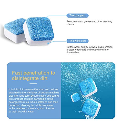 10pcs Solid Washing Machine Cleaner Effervescent Tablet Washer Cleaner Deep Cleaning Remover with Triple Decontamination for Bath Room Kitchen
