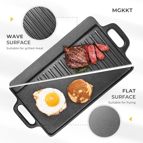 Chapa, Chapa de Ferro Fundido para Fogao, 23 * 45cm, Grill para Fogão e Indução, Duas Maneiras de Usar,