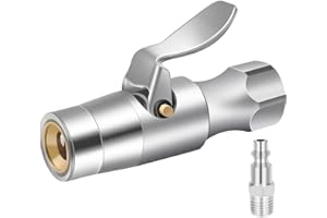 SAFELIFE Locking Air Chuck, Heavy Duty Two Steel Jaws Lock on Air Chuck for Any Schrader Valve Tires-No Air Leakage, Rated to 150 PSI-1/4 NPT Fitting Included - Open Flow