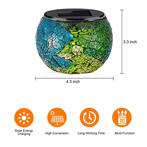 Solar Glass Ball Table Lamp Mosaic Lights 2 Pack Waterproof Night Light for Home, Garden, Patio Decoration,Ideal Gifts (Multicolor) - Thumbnail 2