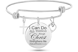 Jude Jewelers Stainless Steel Adjustable Size Christian Cross Holy Bible Verses Mantra Bangle Bracelet