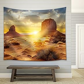 Sunset at The Sisters in Monument Valley, USA - Fabric Wall Tapestry Home Decor - 51x60 inches