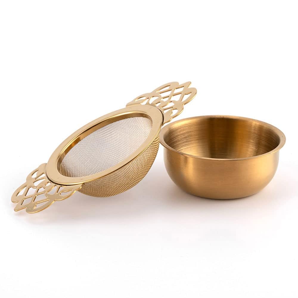 Tea Strainer for Loose Tea Stainless Steel Tea Strainer and Bowl Ultra Fine Mesh Tea Fine Mesh with Double Winged Handles, for Teacups, Mugs and Tea Set (Gold)