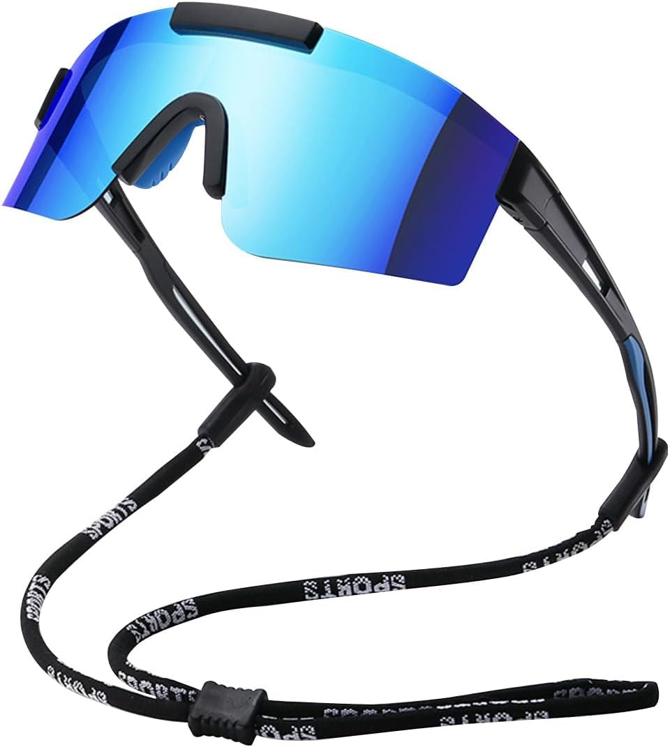 FDEETY Polarised Sports Sunglasses Cycling Goggles UV400 Protection Bike Eyewear for Outdoor Activities Running Climbing Running Fishing Golf Adults Unisex (Ice Blue)