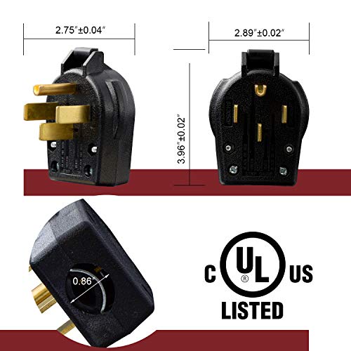 30 Amp 3-Prong Dryer Plug - NEMA 10-30P, 125/250V Angle Plug For Dryers & Ranges