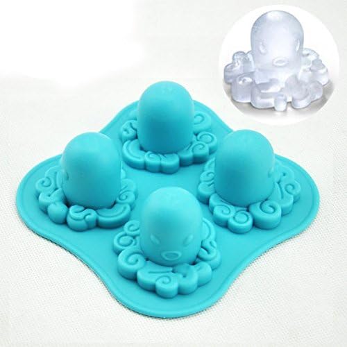 ElseLife 4-cavity Adorable Octopus Cartooon Animals Shaped Ice Cube Mold Silicone Mini Fondant Mold Tray