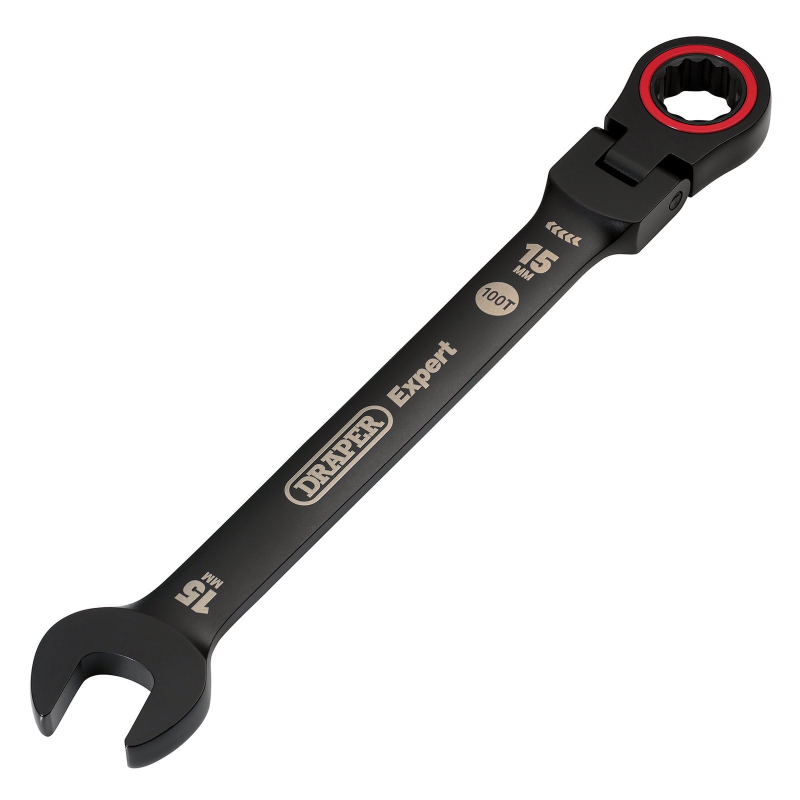 Draper 03922 Expert HI-TORQ Metric Flexible Head Ratchet Combination Spanner, 15mm, Black