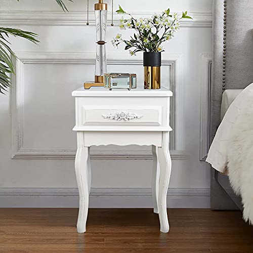 Westcharm White Vintage Nightstand Queen Anne End Table Wood