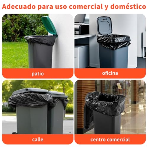 OranSee Bolsas para Basura Jumbo 70x90 cm (90 Litros), Extra Gruesas 45 Micrómetros Uso Rudo, Resistencia 30 kg para Botes Grandes, Restaurantes y Jardín, Color Negro (Paquete de 1 kg, 14 Piezas)