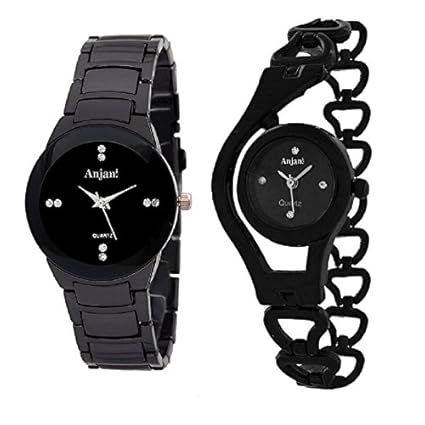 Anjani India Glory Quartz Movement Analogue Digital Round Black Dial Women's Watches - Pack of 2