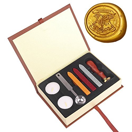 Powstro Stamp Seal Sealing Wax kit, Retro Classic Vintage Seal Wax Stamp Seal Maker Stick Gift Box Set (Hogwarts)