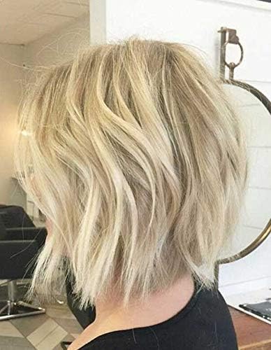 Moresoo 12 Inch Lace Front Wigs Short Human Hair 130% Density Glueless Wavy Wig Color #18 Ash Blonde Highlights with #613 Bleach Blonde BoB Wigs for Women Real Hair