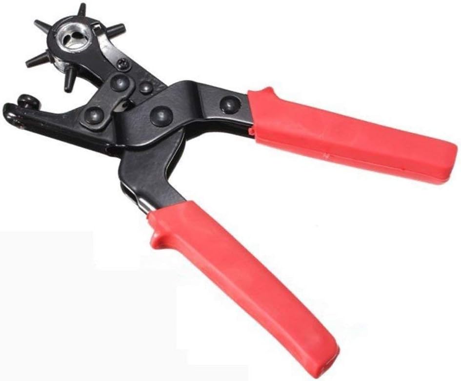 Divinezon Multipurpose Rotary Hole Punch Piller With Rubber Handle For Leather Belt, 22 X 15 X 2.5 CM, Red & Black