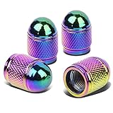 Bullet Style Polished Aluminum Rainbow Color Tire Vavle Stem Caps (Pack of 4)