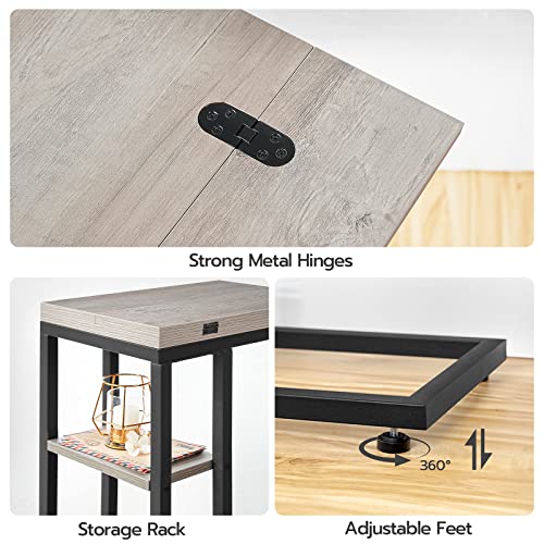 HOOBRO C-Shaped Side Table for Living Room, C Shaped Sofa End Table with Storage Shelf, Slim Couch Snack Table for Small Spaces, Foldable Tabletop, Easy Assembly, Greige and Black EBG29SF01