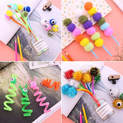 2200 Pcs Pom Poms Pipe Cleaners Craft Set, Acerich 1800 Pcs Assorted Pom Poms, 200 Pcs 10 Colors Chenille Stems, 100 Pcs Buttons and 100 Pcs Wiggle Googly Eyes for DIY Craft Supplies - Thumbnail 3