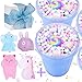 Satisfaction1 Blue Slime Birthday Fluffy Putty,Charms Cotton Candy Cake Scented Non-Sticky ,DIY Stuff Stress Relief Toys 5oz for Girls and Boys Gift(4pcs Squishy Toys Include）