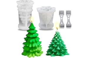 BENEKIY 2 Pack Christmas Tree Candle Molds with Wick Holders 3D Christmas Resin Molds for Aromatherapy Candles Homemade Soap Wax Resin Casting DIY Craft Christmas Party Supplies Home Décor