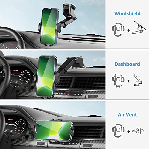 EYEMAY 2022 Upgraded Car Phone Holder Mount - [ Bumpy Roads Friendly ] Phone Mount for Car Dashboard Windshield Air Vent 3 in 1, Hand Free Mount for iPhone 14 13 12 Pro Max Samsung All Cell Phones