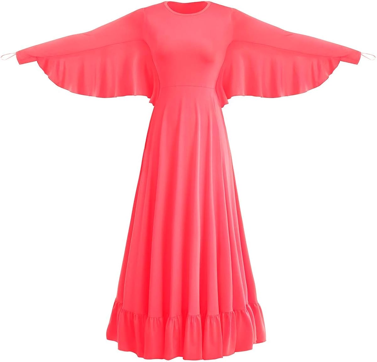Robe Liturgique Femme à Manches Longues - Col V Métallique Et Jupe Plissée Swing - Danse, église, Soirée