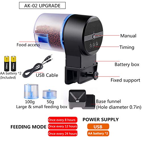 Automatic Fish Feeder Fish/Turtle Timer Auto Feeder for Aquarium&Fish Tank Vacation&Weekend Fish Food Dispensers Batteries Included(with 2 Fish Food Dispensers)