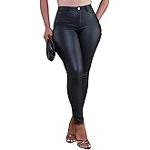 hibshaby Womens Stretchy Leggings Faux Leather Zipper Pants High Waist Casual Trousers
