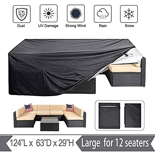 EASYBUYTECH Patio Furniture Cover Super Large Outdoor Sectional Furniture Set Cover, Table Chair Sofa Covers, Waterproof Dust Proof Anti UV/Wind Protective Cover (124"x63"x29"Furniture Set Cover)