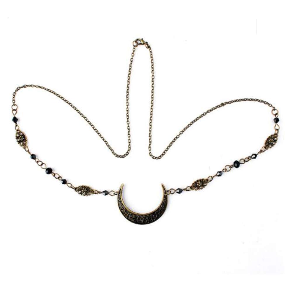 Aimimier Viking Crystal Head Chain Moon Head Chain Halloween Circlet Headpiece Crescent Moon Forehead Chain Crystal Headband Prom Hair Jewelry for Women and Girls (Retro gold) : Beauty