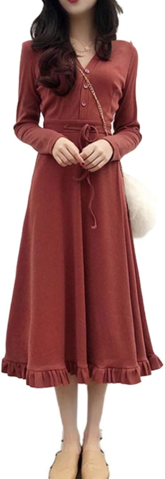 Amazon ワンピース 長袖 ワンピース ニットワンピ S ニット ワンピース レディース レッド 秋冬 ニットワンピース 長袖 ワンピース ワンピース オフィス 大人 カジュアル きれいめ ワンピース チュニック 通販