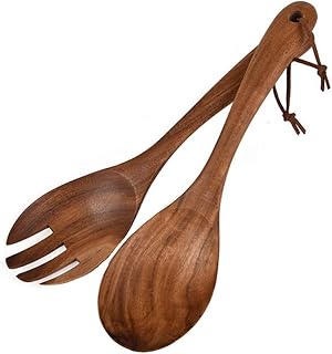 Hokieni Holz Salatbesteck, 2-teilig Set Servieren Besteck, Löffel Gabel aus Akazienholz, 26cm