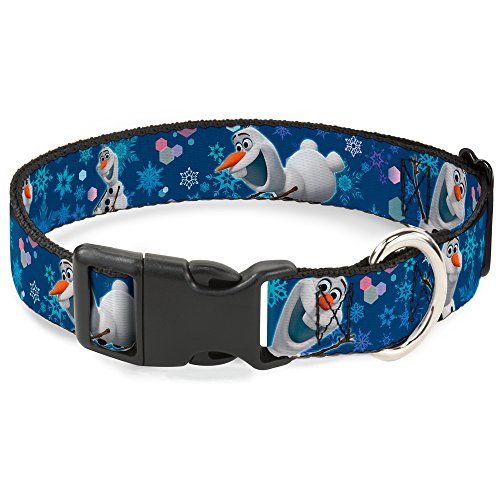 Buckle-Down Frozen Olaf Poses/Snowflakes Blues Plastic Clip Collar, Large/15-26"