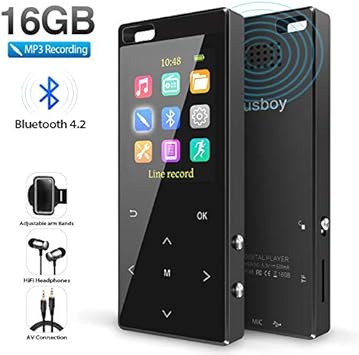 Amazon.com: Reproductor de MP3, reproductor de MP3 con Bluetooth, reproductor de música de sonido sin pérdida de alta fidelidad con radio FM, grabadora de voz, podómetro, tarjeta TF expandible de hasta 128