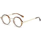 Onrtry Fashion Small Round Blue Light Blocking Glasses for Women Men Metal Frame Eyewear Glasses