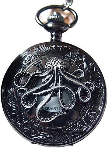 Antique Steampunk Ocean Monster Squid Pocket Watch Octopus Tentacles Casestars Black Roman Numerals Pocket Watch Necklace