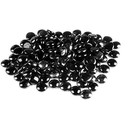 Joyclub Black Flat Marbles, Pebbles, Glass Gems for Vase Fillers, Party Table Scatter, Wedding, Decoration, Aquarium Decor, Crystal Rocks, 1 lbs (Approx 100 pcs)