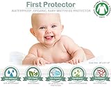 Organic Cotton 100% Waterproof Fitted Crib Protector - Non-Toxic, NO Bamboo Rayon Fiber, Hypoallergenic, Unbleached - Washer/Dryer Friendly (52