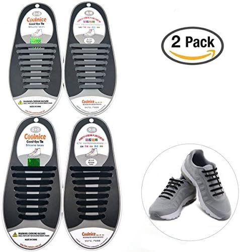 Silicone No Tie Shoelaces - Elastic Silicone Flat Shoelaces for Sneakers No Tie, Tieless Black Shoelaces for Boots/ Hiking Boots/ Dress Shoes