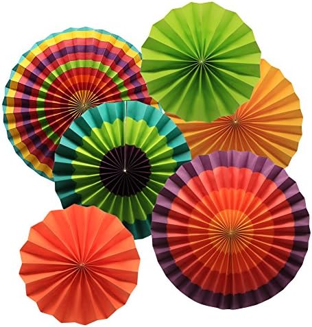 Party Hanging Paper Fans Set, Rainbow Round Pattern Paper Garlands Decoration for Birthday Wedding Graduation Events Accessories, Set of 6