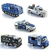 BOHS (Pack of 5 ) Mini Police SWAT Vehicles - Die-cast Metal Miniature Model - Car,Tow Truck,Armored Vehicle,Prison Van,Command Center (with Prison Van)