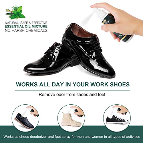 Natural Shoe Deodorizer Spray, Arrebol Foot Odor Eliminator and Air Freshener with Peppermint Oil, Tea Tree Oil, Clove Leaf Oil,Best for Stinky Shoes, Smelly Feet & Sport (black)