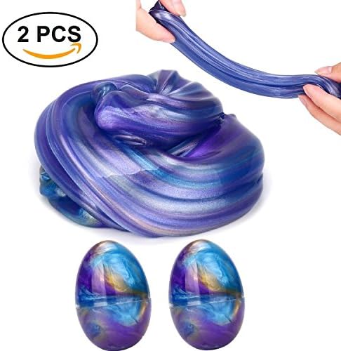 Galaxy Fluffy Slime, 2 Pack Soft Egg Slime WITH FRUIT SLICES Non-Toxic Colorful Mud slime Stress Relief DIY Toys for Kids Adult