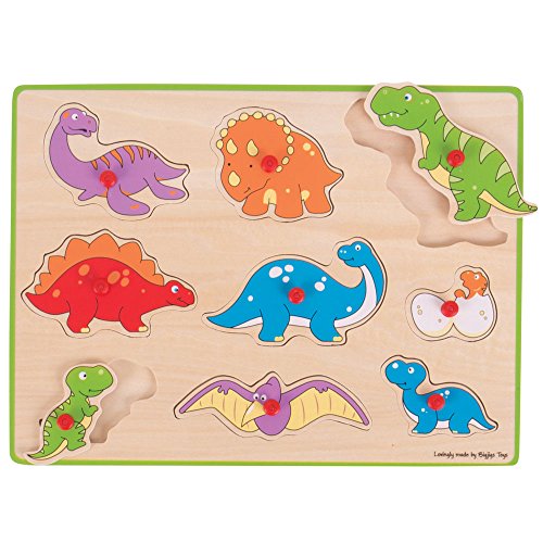 Bigjigs Toys Chunky Lift Out Puzzle - Dinosaurs, Multicolored