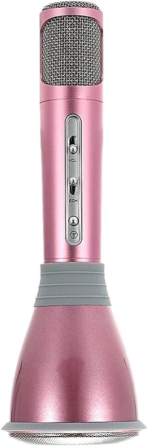 BEISTA Portable Microphone Speaker Bluetooth Player Wireless Karaoke Mic for Apple Android Phone Tablet Computer(Pink)