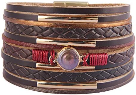 AZORA Womens Leather Wrap Bracelet Handmade Pearls Beads Cuff Bangle Bracelets for Women Girls