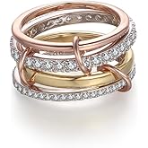 RAIFIN 14K Rose Gold Plated 4-Piece Stackable Rings for Women - Non Tarnish Interlocking CZ Ring Set - Sterling Silver Mixed Metals Statement Rings - Two Tone Connected Bands for Stacking