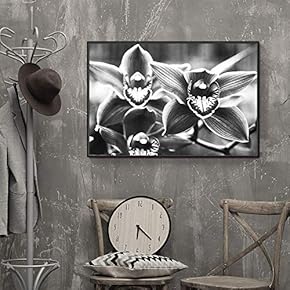 Floating Framed Canvas Wall Art for Living Room, Bedroom Black Flower Canvas Prints for Home Decoration Ready to Hang - 16x24 inches