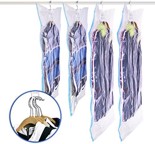 SMING Hanging Vacuum Seal Storage Bag Clear Space Saver Bags Closet Organizer for Clothes Dress Set of 4(2 Short 41.3"x27.6"/105 x 70 cm,2 Long 57.1"x27.6"/145 x 70cm)
