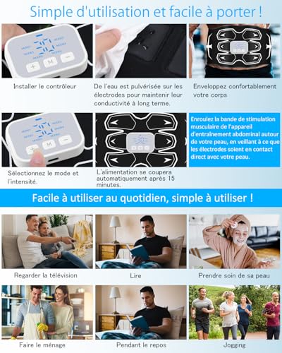 Muscle Stimulator, Electrostimulation Abdominal Belt, Washable, Skin-Friendly Silicone Pad, No Need to Replace, 6 Modes, 30 Levels, Muscle Stimulator, Unisex