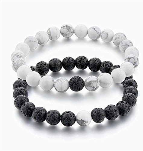 Kacon YinYang Black Matte Agate &amp; White Howlite 8mm Beads distance bracelet (2pcs)